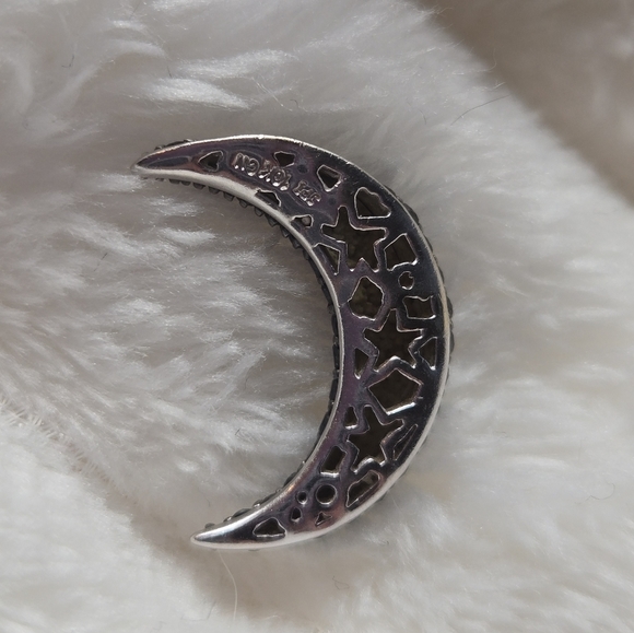 Black/White Diamond Cresent Moon Necklace 10K White Gold - NO CHAIN - Picture 2 of 8